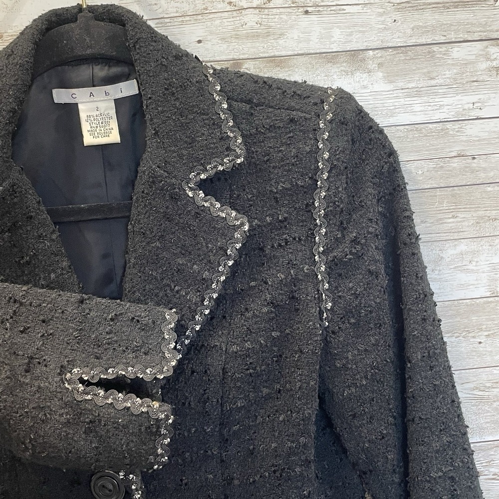 CAbi Womens 2‎ Blazer Jacket Black Textured Tweed 3 Button #881 Professional